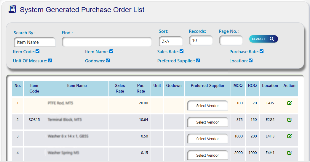 System Generated Purchase Order